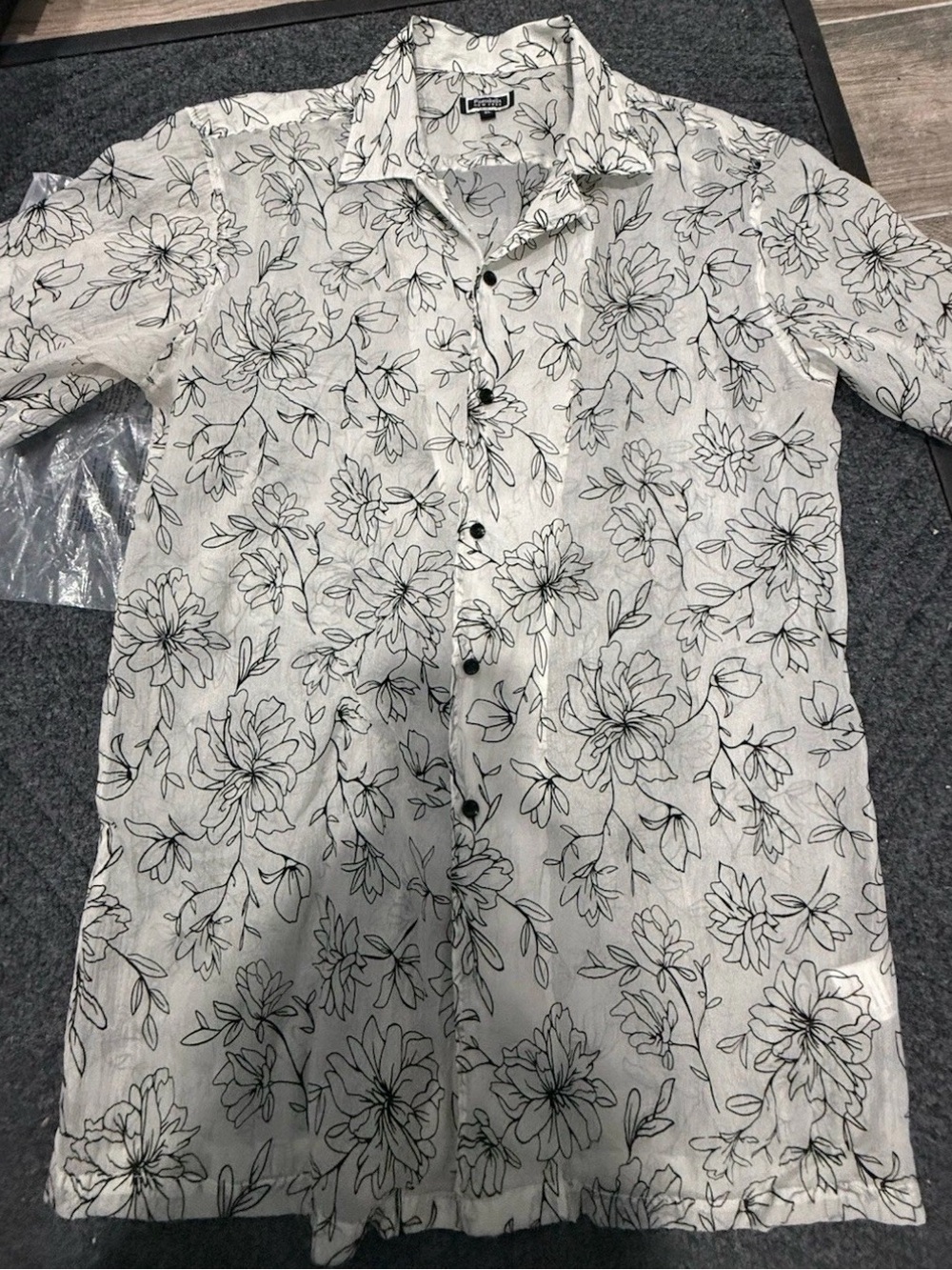 Men's White Floral Button-Up Shirt - Lightweight Summer Shirt